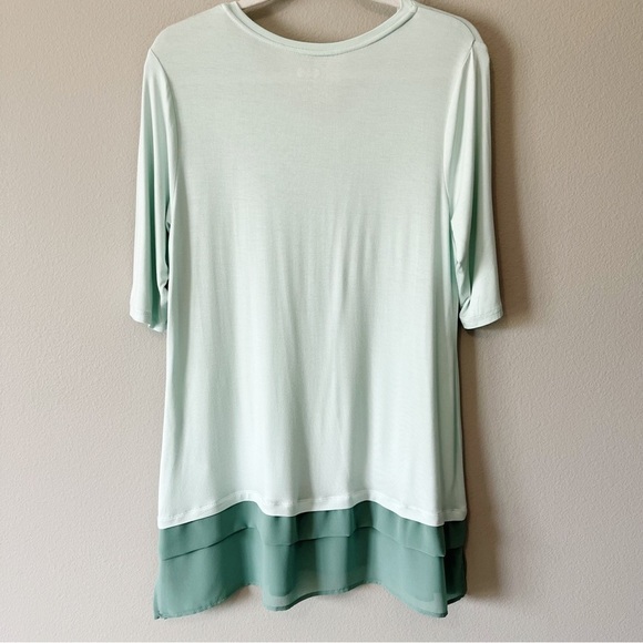 LOGO by Lori Goldstein 3/4 Sleeve Mint Green Tunic w/ Chiffon Trim Size Medium - Picture 4 of 7